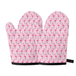 Pink Polka Dot Flamingo Pattern Print Oven Mitts