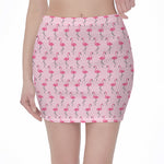 Pink Polka Dot Flamingo Pattern Print Pencil Mini Skirt
