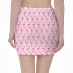 Pink Polka Dot Flamingo Pattern Print Pencil Mini Skirt