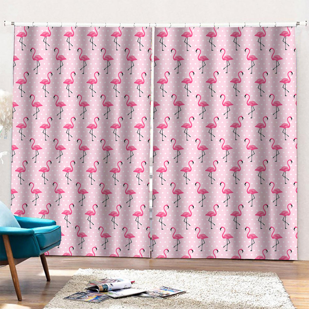 Pink Polka Dot Flamingo Pattern Print Pencil Pleat Curtains