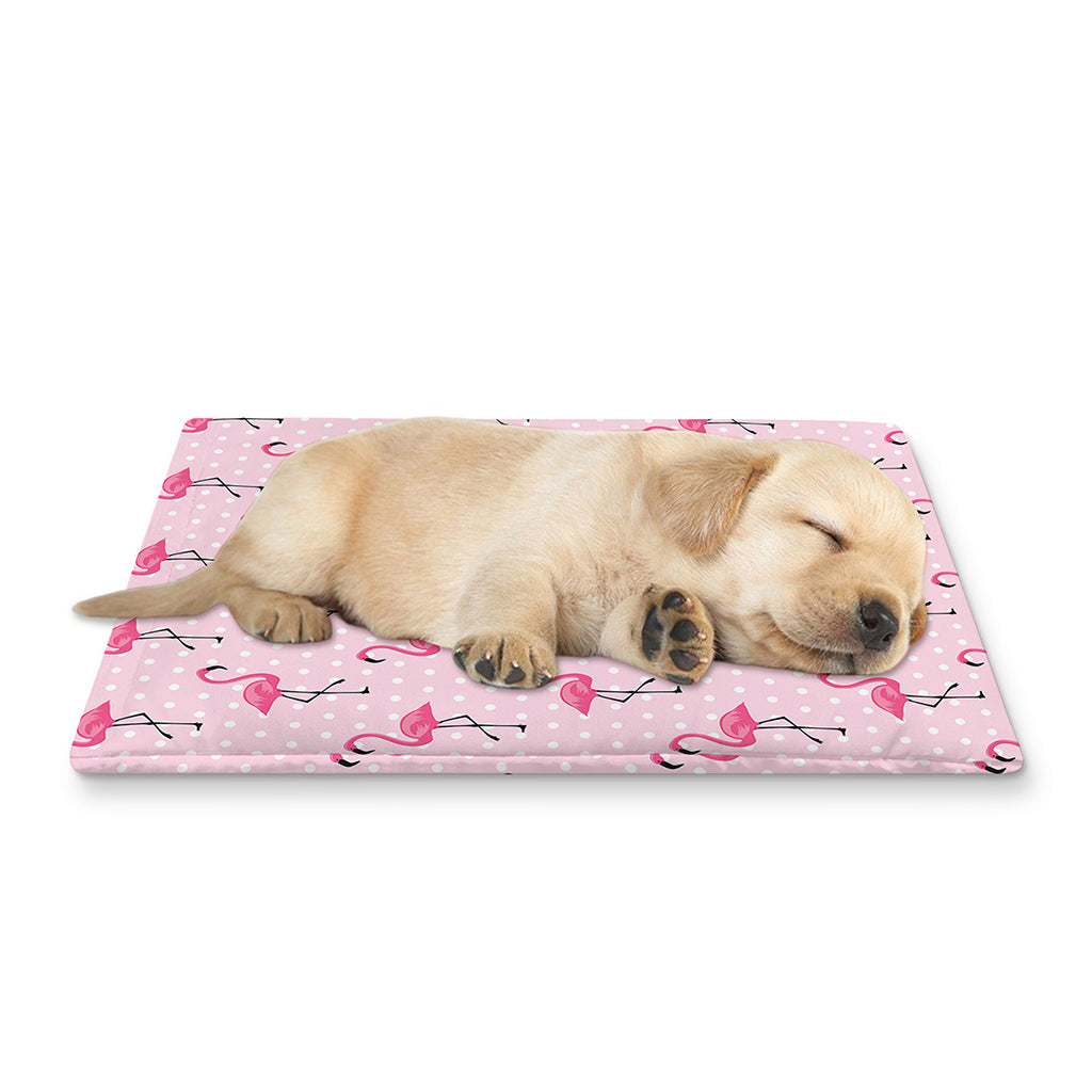 Pink Polka Dot Flamingo Pattern Print Pet Cooling Mat Cover