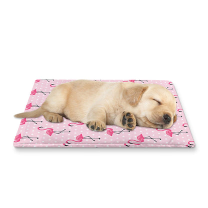 Pink Polka Dot Flamingo Pattern Print Pet Cooling Mat Cover
