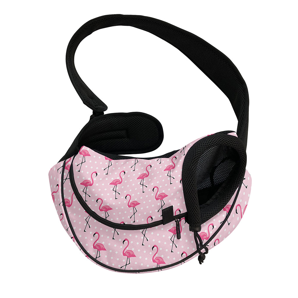 Pink Polka Dot Flamingo Pattern Print Pet Sling Carrier