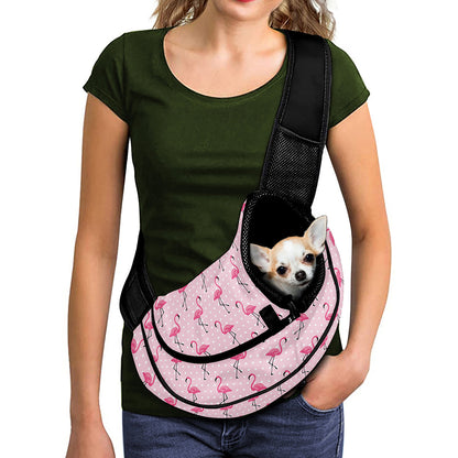 Pink Polka Dot Flamingo Pattern Print Pet Sling Carrier