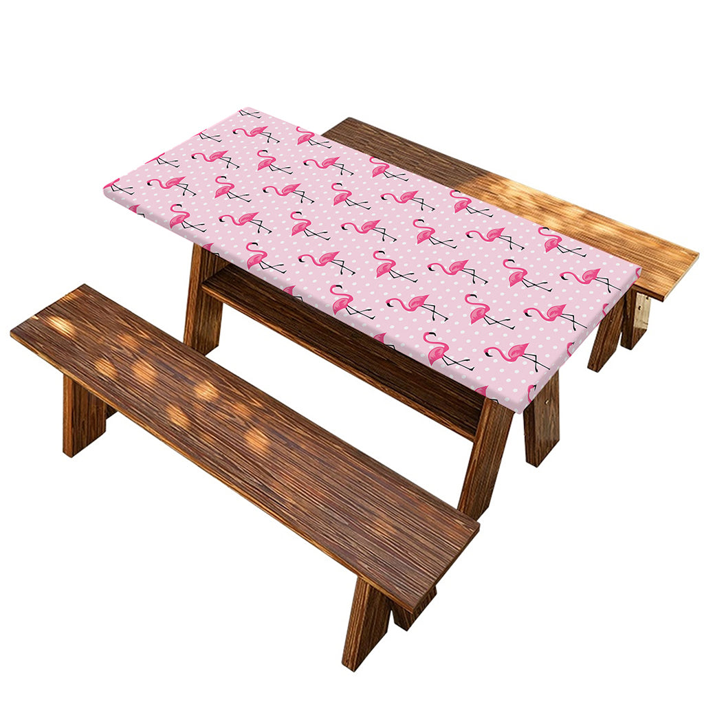Pink Polka Dot Flamingo Pattern Print Picnic Table Cover