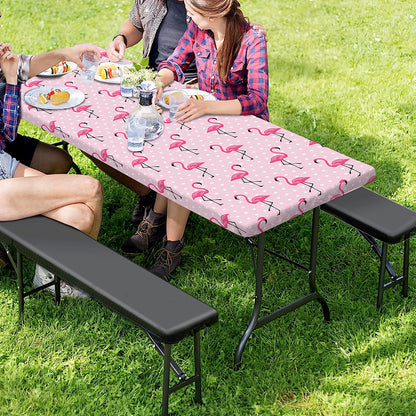 Pink Polka Dot Flamingo Pattern Print Picnic Table Cover