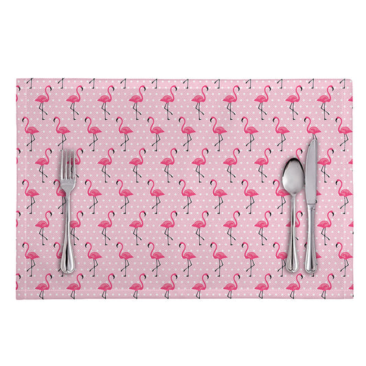 Pink Polka Dot Flamingo Pattern Print Placemat