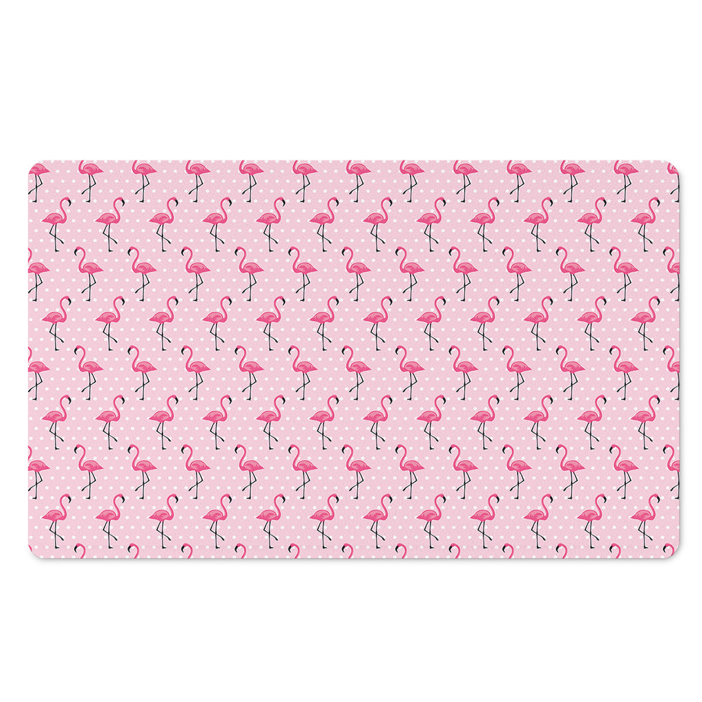 Pink Polka Dot Flamingo Pattern Print Polyester Doormat