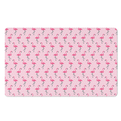 Pink Polka Dot Flamingo Pattern Print Polyester Doormat
