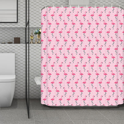 Pink Polka Dot Flamingo Pattern Print Polyester Shower Curtain
