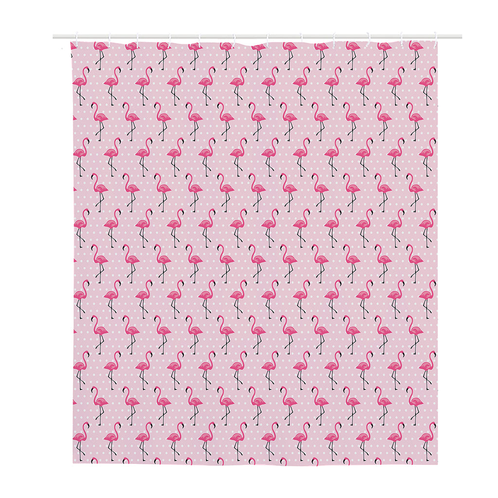 Pink Polka Dot Flamingo Pattern Print Polyester Shower Curtain