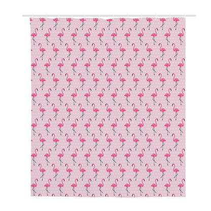 Pink Polka Dot Flamingo Pattern Print Polyester Shower Curtain