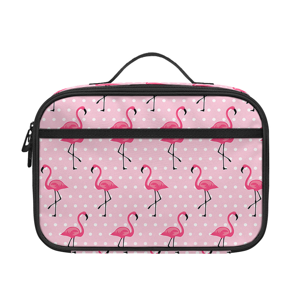 Pink Polka Dot Flamingo Pattern Print Portable Lunch Bag