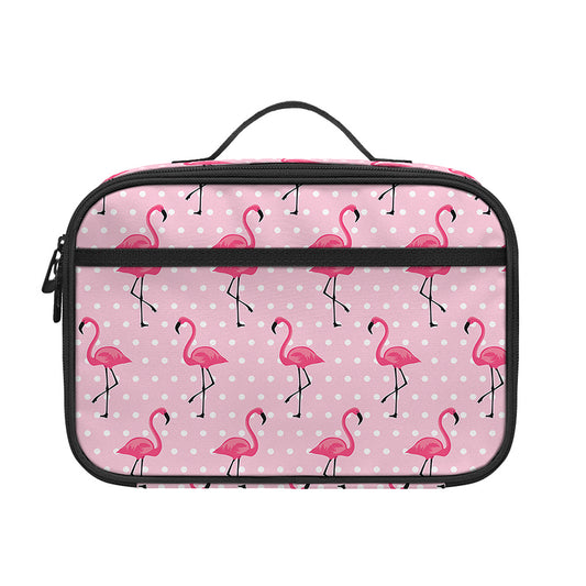 Pink Polka Dot Flamingo Pattern Print Portable Lunch Bag