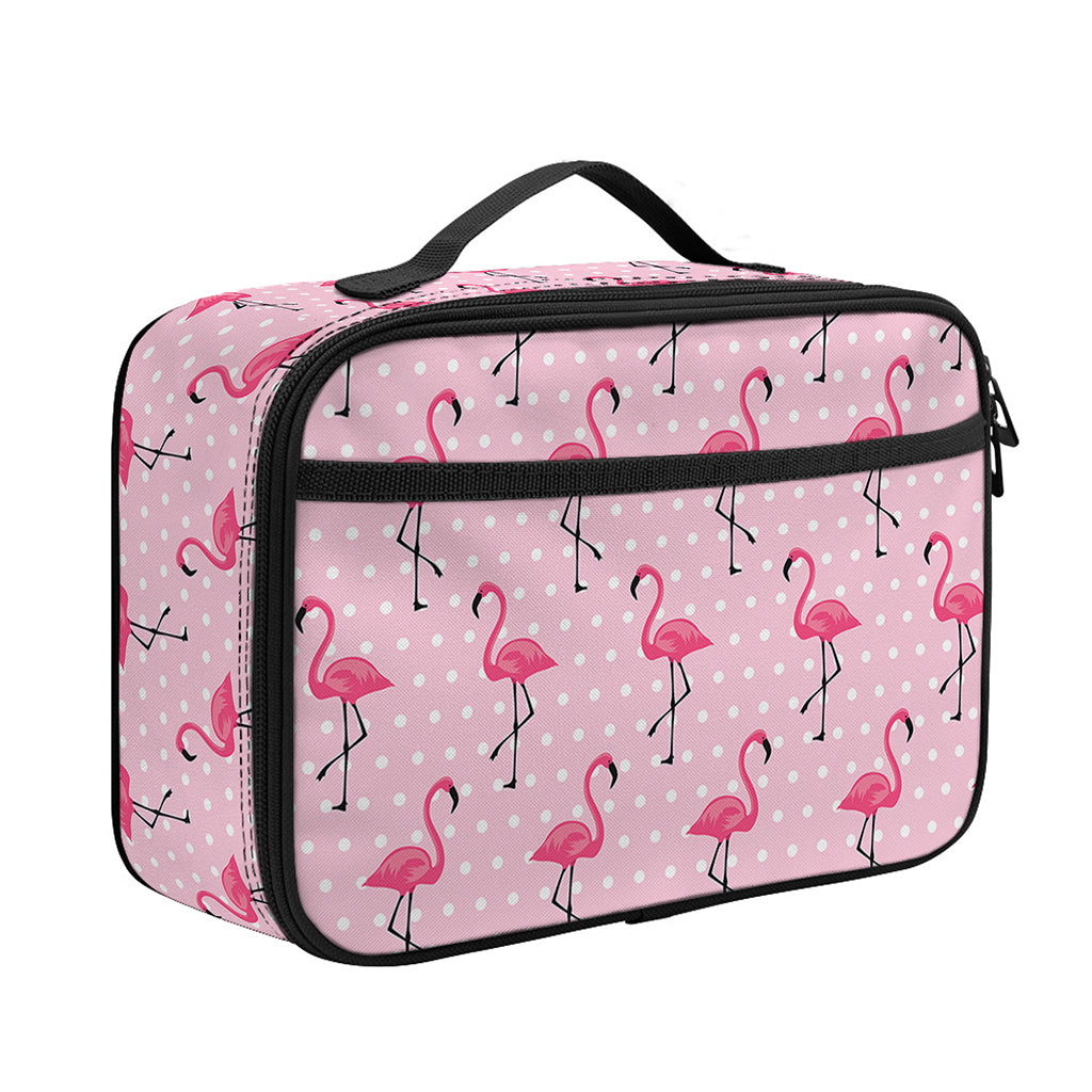 Pink Polka Dot Flamingo Pattern Print Portable Lunch Bag