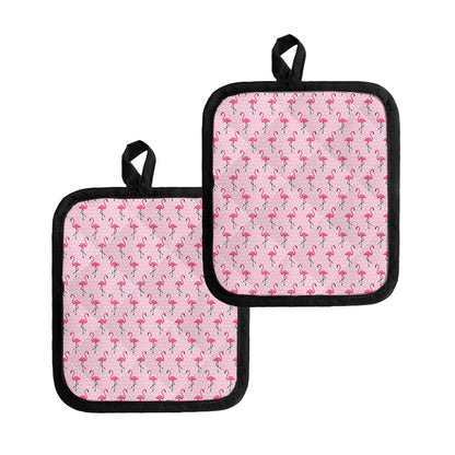 Pink Polka Dot Flamingo Pattern Print Pot Holders