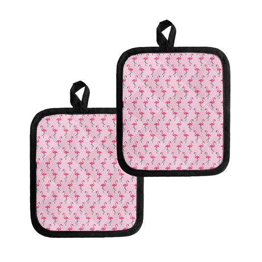 Pink Polka Dot Flamingo Pattern Print Pot Holders