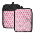 Pink Polka Dot Flamingo Pattern Print Pot Holders With Pocket