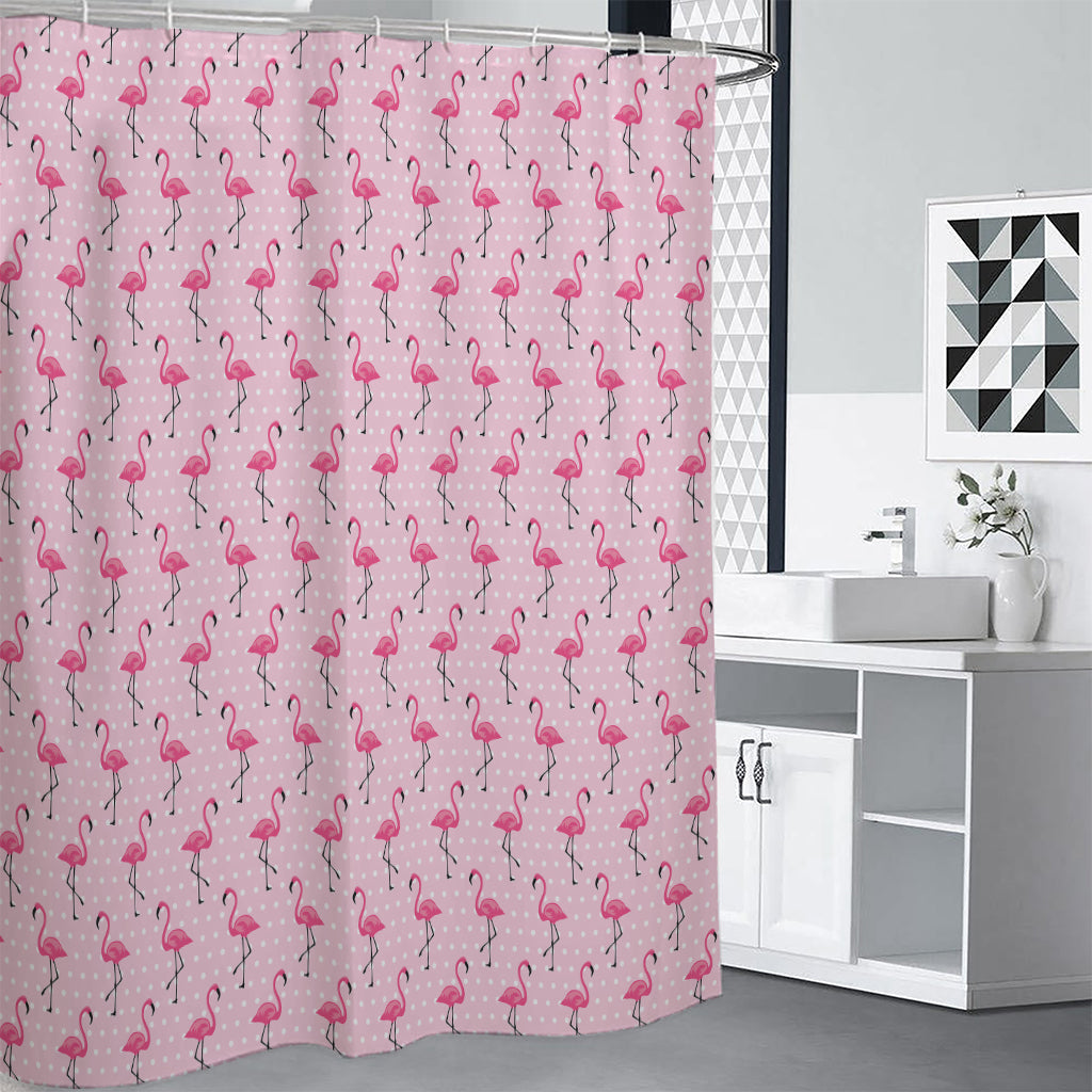 Pink Polka Dot Flamingo Pattern Print Premium Shower Curtain