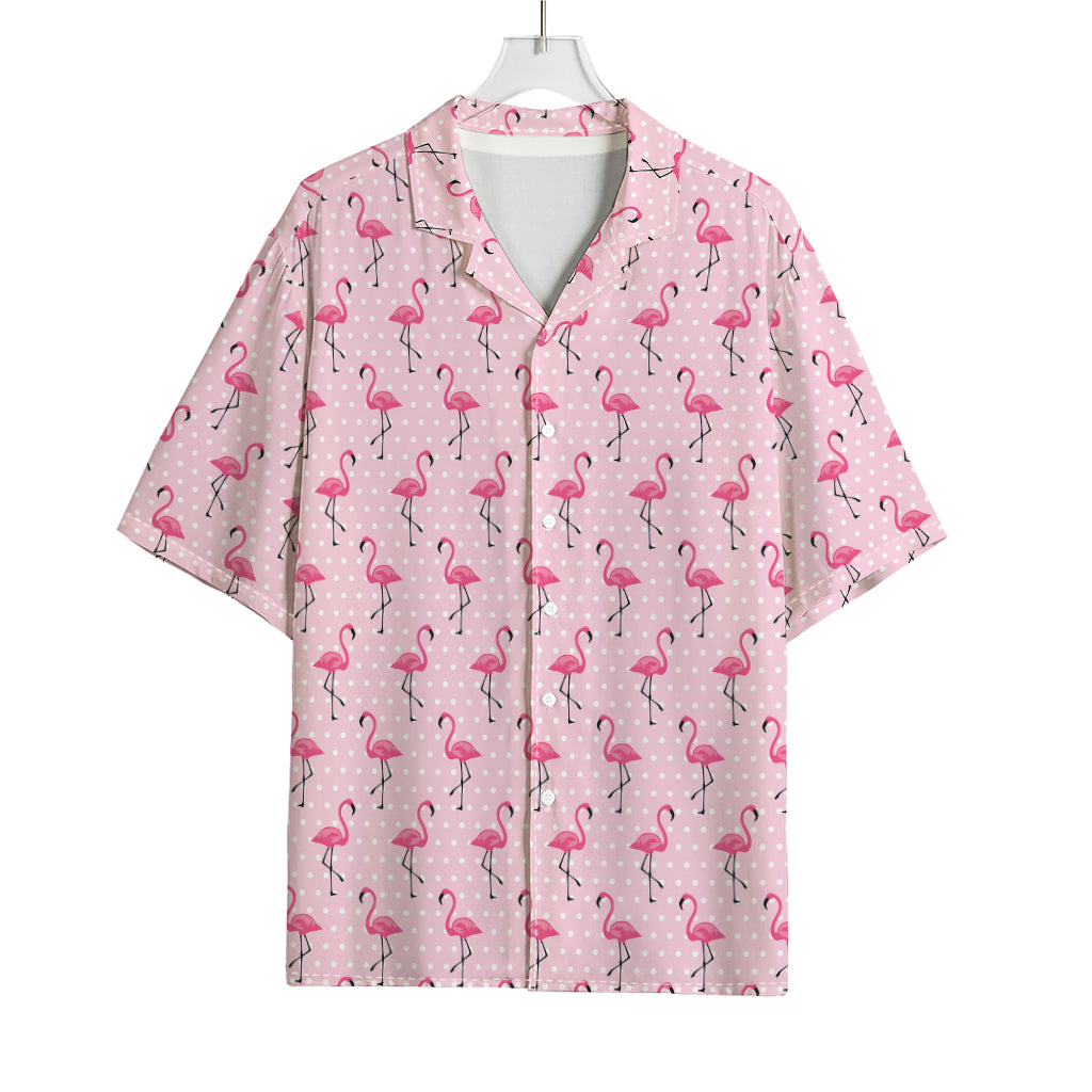 Pink Polka Dot Flamingo Pattern Print Rayon Hawaiian Shirt