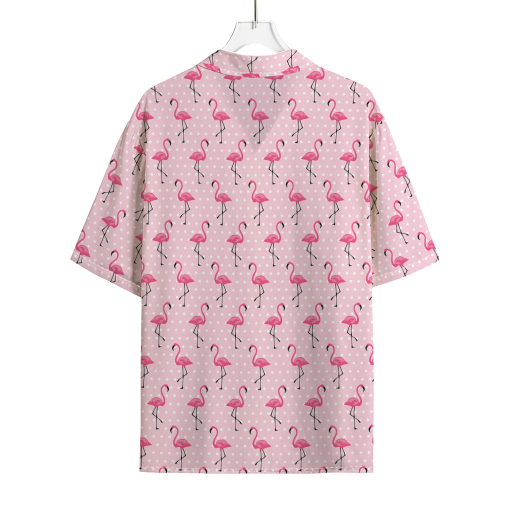 Pink Polka Dot Flamingo Pattern Print Rayon Hawaiian Shirt