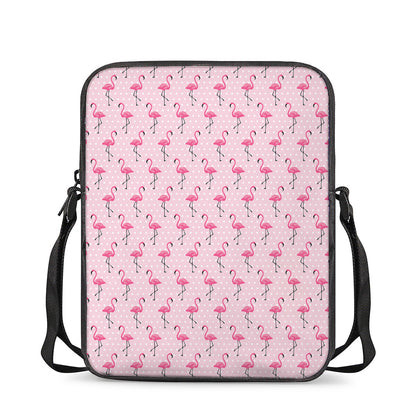 Pink Polka Dot Flamingo Pattern Print Rectangular Crossbody Bag