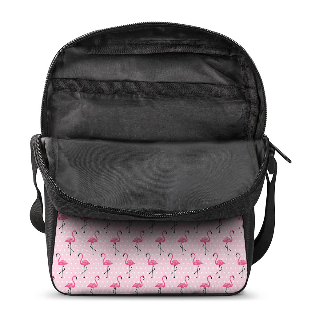 Pink Polka Dot Flamingo Pattern Print Rectangular Crossbody Bag