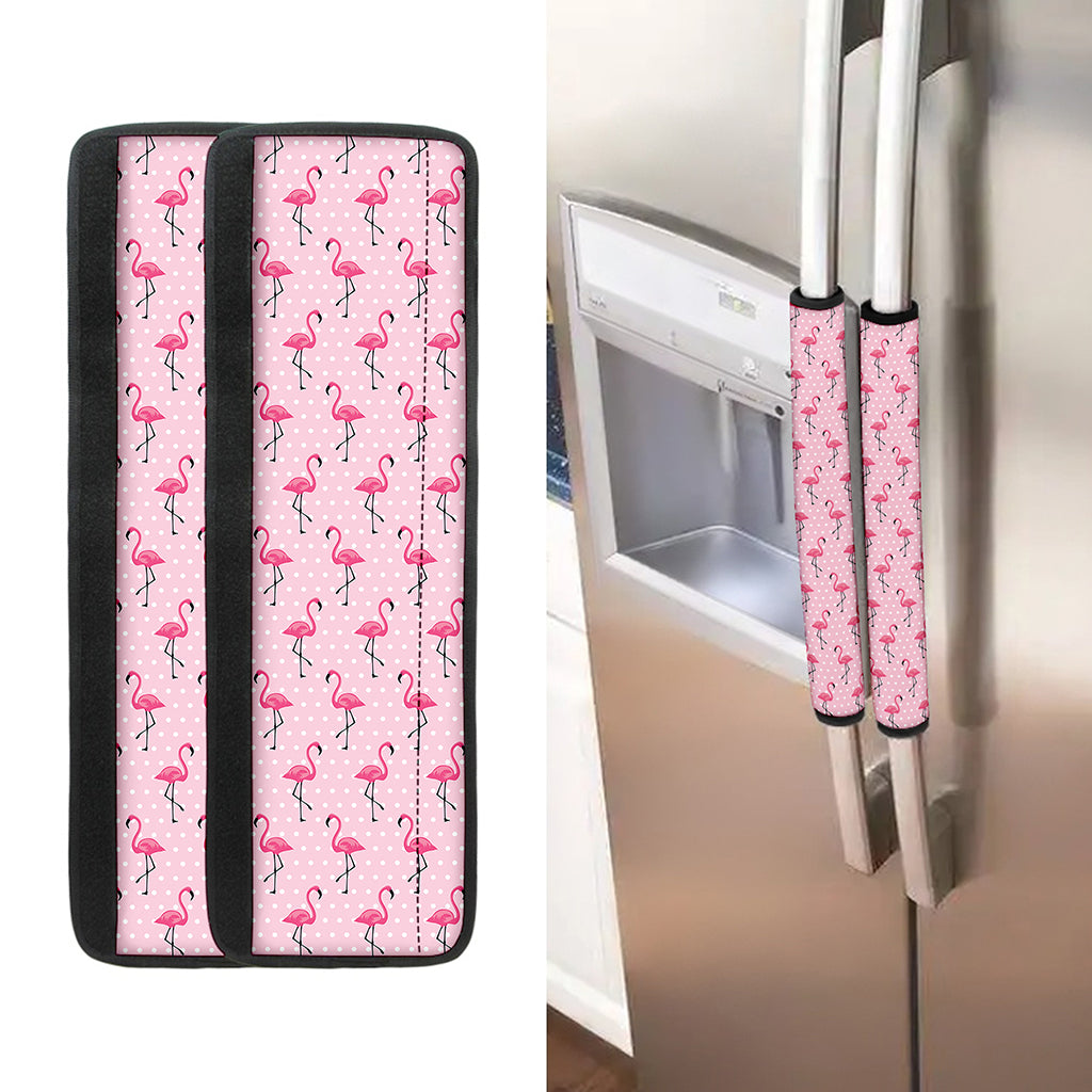 Pink Polka Dot Flamingo Pattern Print Refrigerator Handle Covers