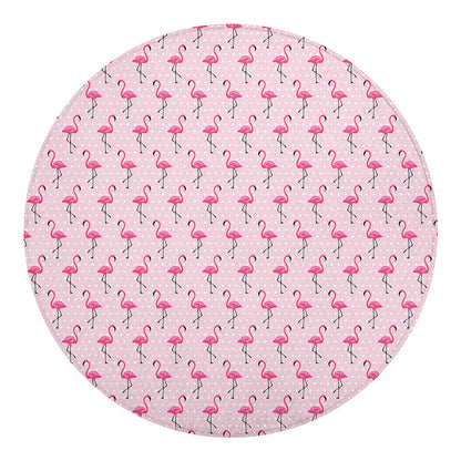 Pink Polka Dot Flamingo Pattern Print Round Blanket