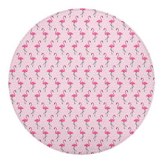Pink Polka Dot Flamingo Pattern Print Round Blanket