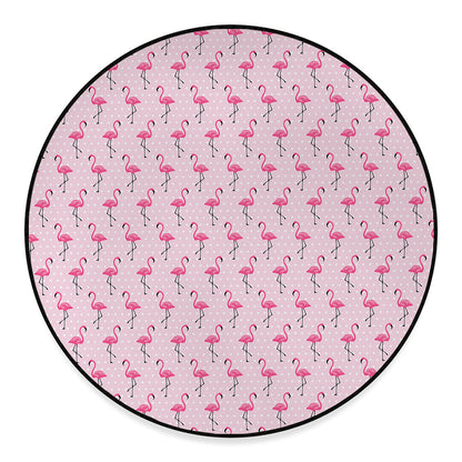 Pink Polka Dot Flamingo Pattern Print Round Floor Mat