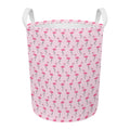 Pink Polka Dot Flamingo Pattern Print Round Laundry Basket