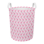 Pink Polka Dot Flamingo Pattern Print Round Laundry Basket