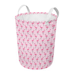Pink Polka Dot Flamingo Pattern Print Round Laundry Basket