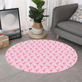 Pink Polka Dot Flamingo Pattern Print Round Rug