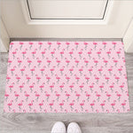Pink Polka Dot Flamingo Pattern Print Rubber Doormat