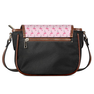 Pink Polka Dot Flamingo Pattern Print Saddle Bag