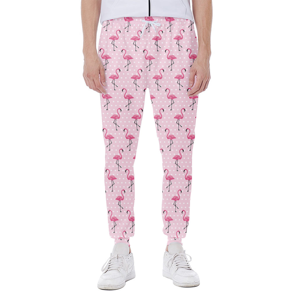 Pink Polka Dot Flamingo Pattern Print Scuba Joggers
