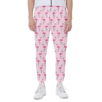 Pink Polka Dot Flamingo Pattern Print Scuba Joggers