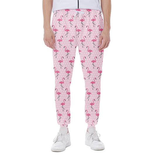 Pink Polka Dot Flamingo Pattern Print Scuba Joggers