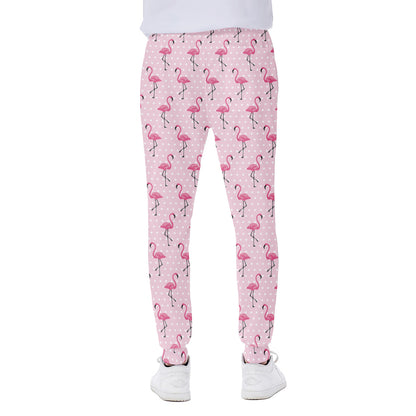 Pink Polka Dot Flamingo Pattern Print Scuba Joggers