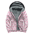 Pink Polka Dot Flamingo Pattern Print Sherpa Lined Zip Up Hoodie