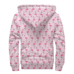 Pink Polka Dot Flamingo Pattern Print Sherpa Lined Zip Up Hoodie