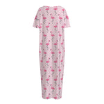 Pink Polka Dot Flamingo Pattern Print Short Sleeve Long Nightdress