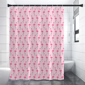 Pink Polka Dot Flamingo Pattern Print Shower Curtain