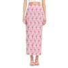 Pink Polka Dot Flamingo Pattern Print Side Slit Maxi Skirt