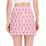 Pink Polka Dot Flamingo Pattern Print Side Slit Mini Skirt