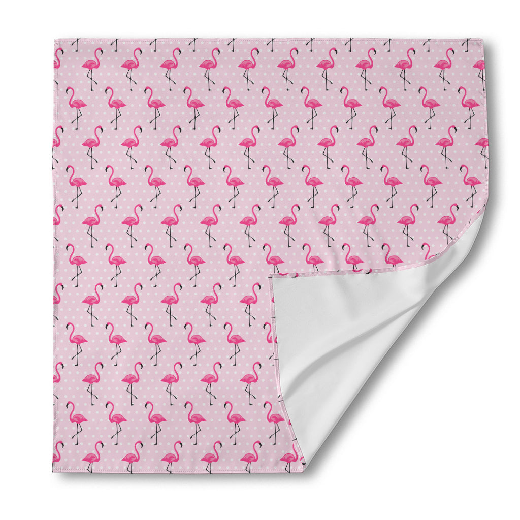 Pink Polka Dot Flamingo Pattern Print Silk Bandana