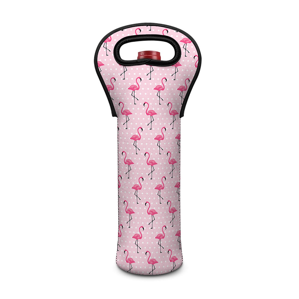 Pink Polka Dot Flamingo Pattern Print Single Neoprene Wine Tote