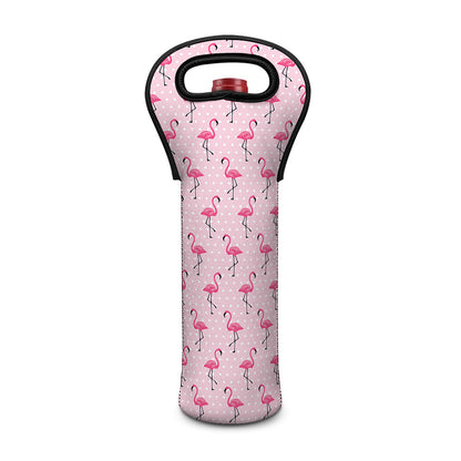 Pink Polka Dot Flamingo Pattern Print Single Neoprene Wine Tote
